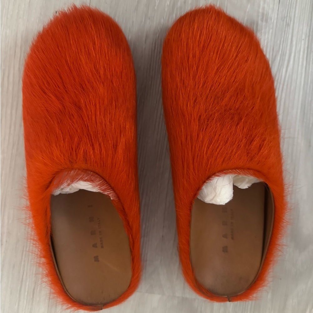 Marni Vibrant Orange Fur Mules